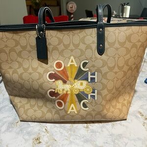 New Coach Blue Leather Tote reversible